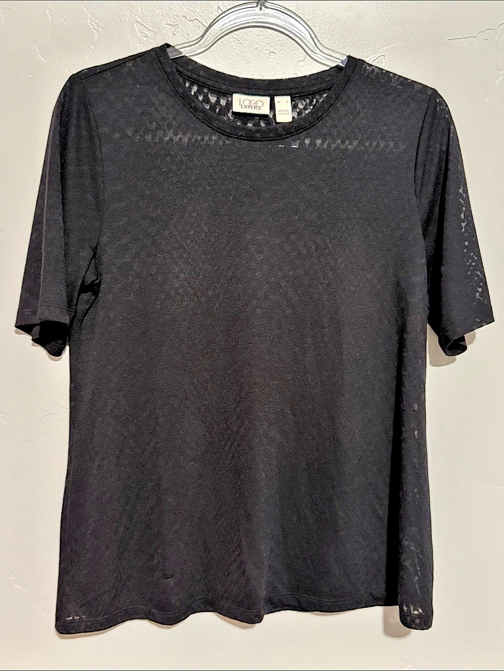 Animal Print Short Sleeve Burnout Top in Black Size Small